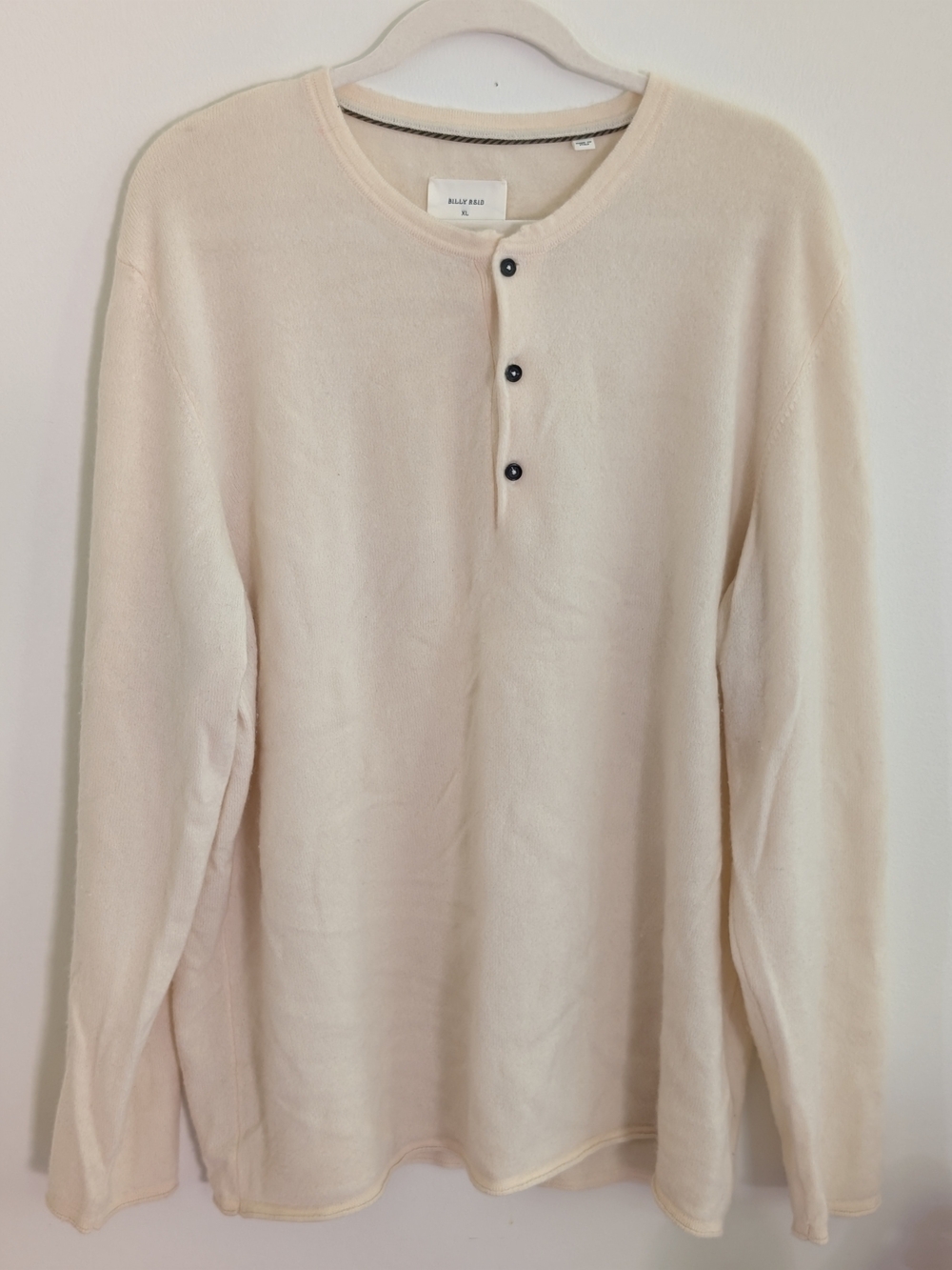 Billy Reid Soft Cream Cashmere Henley Crewneck Sweater
